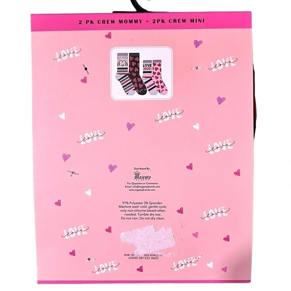 Majesty Brands Valentine’s Day Mommy & Me Sock Set 4 Pairs New